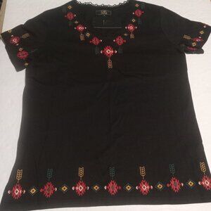Lucky & Blessed Women's Embroidered Aztec Print Top S NWT